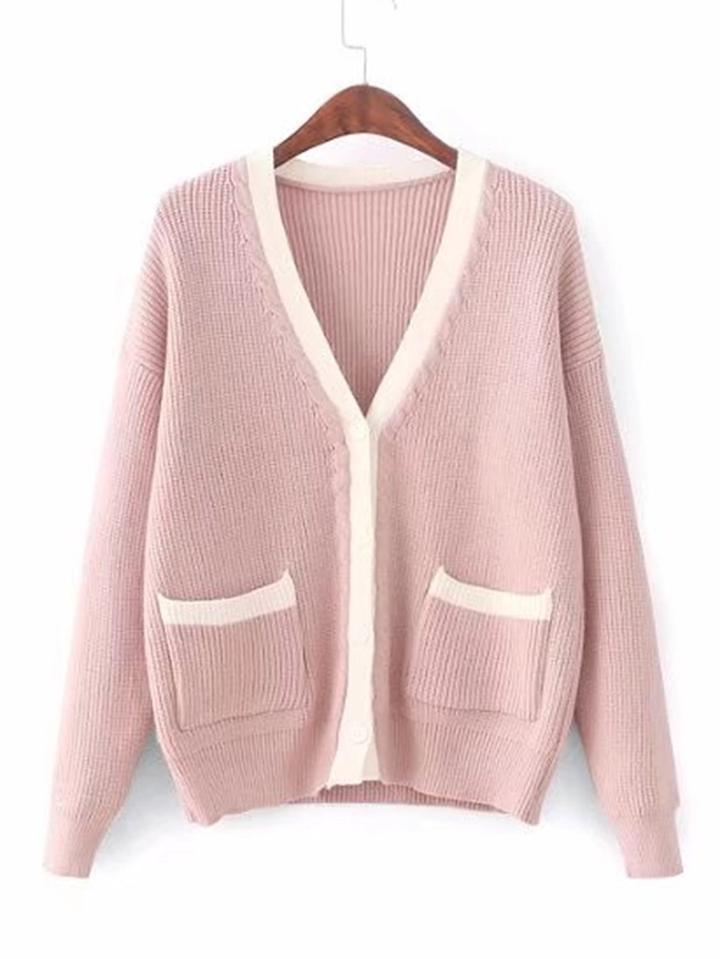Shein Contrast Trim Button Up Cardigan