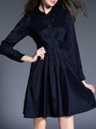 Shein Navy Lapel Tie-waist A-line Dress
