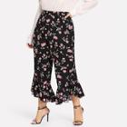 Shein Plus Wide Waistband Ruffle Hem Floral Pants