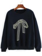 Shein Navy Crew Neck Bow Print Sweatshirt