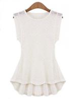 Rosewe Simpple High Low Hem Round Neck White Lace Tops
