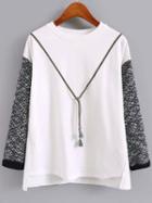 Shein White Round Neck Contrast Sweater Sleeve T-shirt