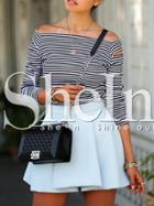 Shein Black White Striped Off The Shoulder Cut Out T-shirt
