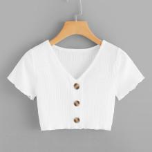 Shein Single Breasted Ribbed Crop Top