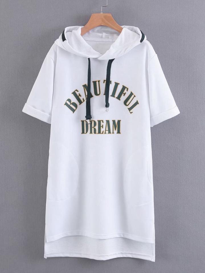 Shein Slogan Print High Low Long Hoodie