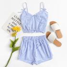 Shein Bow Detail Striped Cami With Shorts