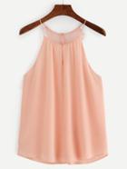 Shein Buttoned Lace Racerback Chiffon Cami Top - Pink