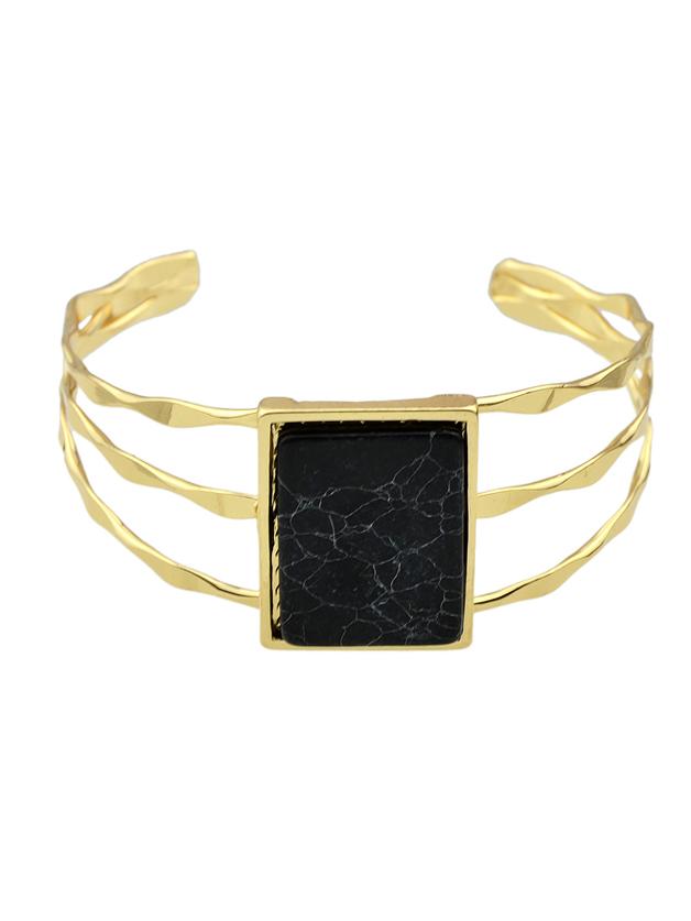 Shein Black Bohemian Style Imitation Turquoise Wide Cuff Bangle