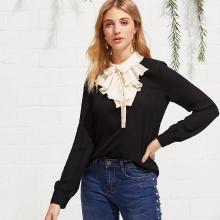 Shein Contrast Pleated Collar Frill Detail Top