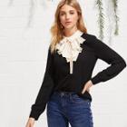 Shein Contrast Pleated Collar Frill Detail Top