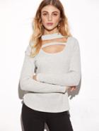 Shein Grey Ribbed Cut Out Front T-shirt