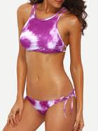 Shein Tie Dye Print Cutout Crisscross Bikini Set