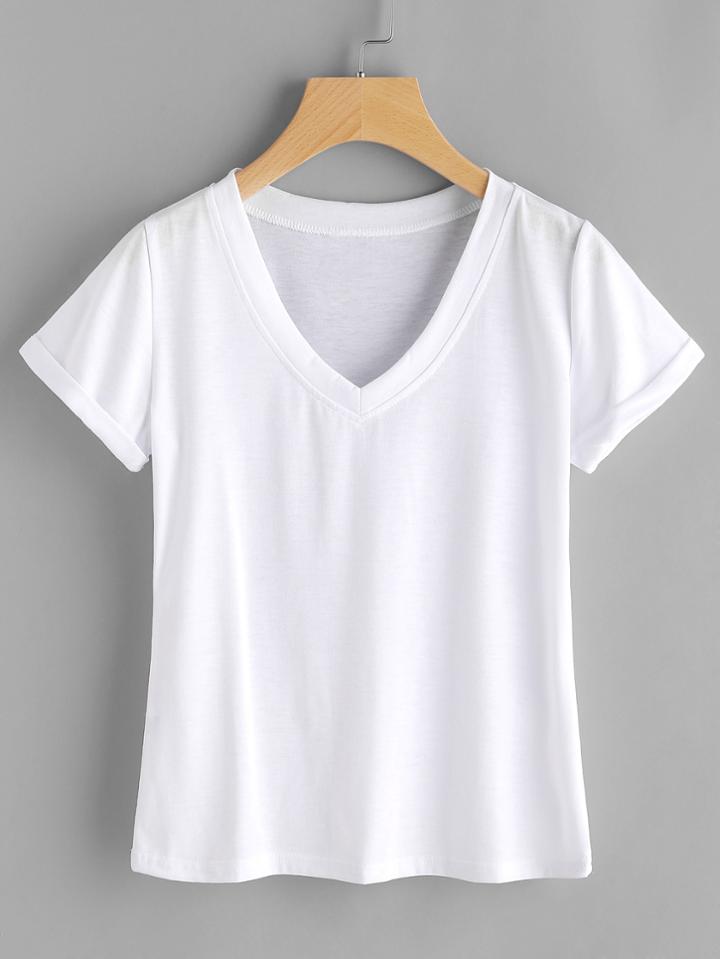 Shein V Neckline Cuffed Tee