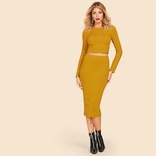 Shein Rib Knit Crop Tee & Pencil Skirt Set