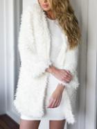 Shein Faux Shearling Long White Coat