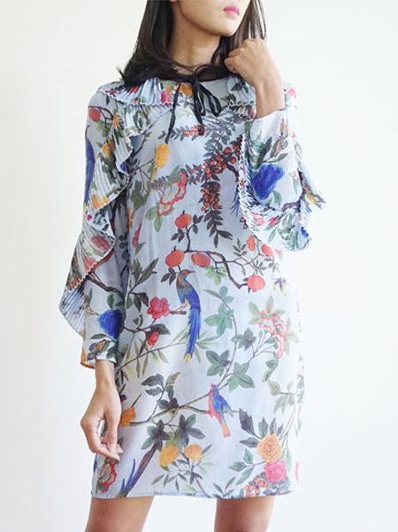 Shein Blue Ruffle Print Shift Dress