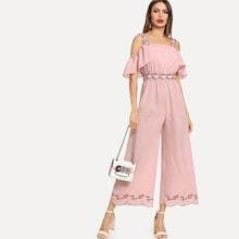 Shein Flower Embroidered Cold Shoulder Culotte Jumpsuit