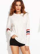 Shein White Drop Shoulder Striped Sleeve T-shirt