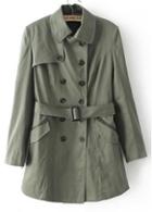 Rosewe Laconic Army Green Long Sleeve Trench Coat With Button