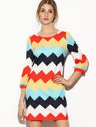 Shein Multicolor Chevron Print 3/4 Sleeve Tunic Dress