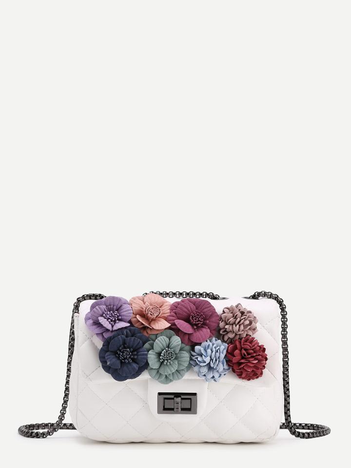 Shein Flower Embellished Quilted Chain Bag