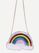 Shein Silver Sequin Rainbow Clutch Bag With Chain