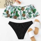 Shein Plus Tropical Print Flounce Bikini Set