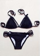 Rosewe Cutout Pattern Strap Design Black Bikini
