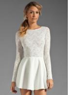 Rosewe Chic Long Sleeve Cutout Back A Line Dress White