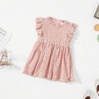 Shein Toddler Girls Lace Overlay Pom Pom Trim Dress