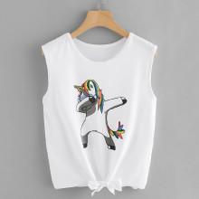 Shein Unicorn Print Knot Hem Tee
