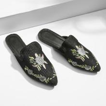Shein Denim Flower Embroidered Flats