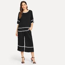 Shein Contrast Binding Top And Palazzo Pants Set