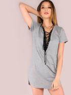 Shein Strappy Lace Up Tunic Dress Heather Grey