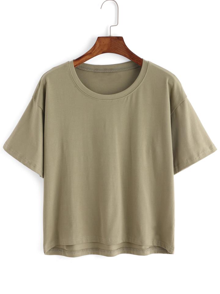 Shein Crew Neck Loose Ary Green T-shirt