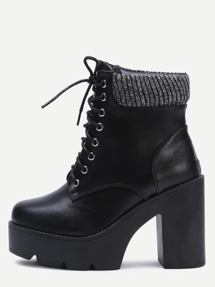 Shein Black Pu Lace Up Platform Short Boots