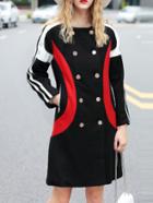 Shein Black Color Block Pockets Coat