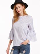 Shein Multicolor Striped Buttoned Keyhole Back Bell Sleeve Blouse
