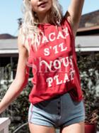 Shein Red Sleeveless Letter Print Casual T-shirt