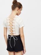 Shein Plunging V Neckline Crochet Lace Up Back Top