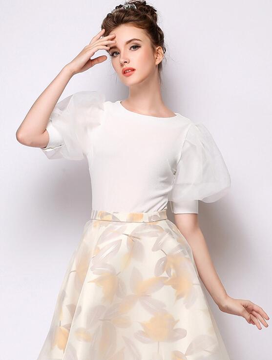 Shein White Sheer Puff Sleeve Crop Blouse