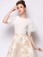 Shein White Sheer Puff Sleeve Crop Blouse