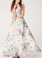 Rosewe Printed Chiffon V Neck Sleeveless High Waist Maxi Dress
