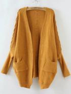 Shein Ginger Batwing Sleeve Lace Up Back Cardigan With Pocket