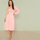 Shein Asymmetrical Neck Flounce Sleeve Shirred Waist Dress