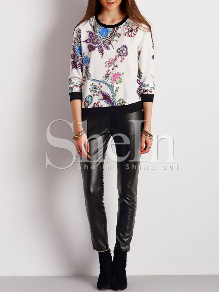 Shein Tribal Print Color Block Trims Sweatshirt
