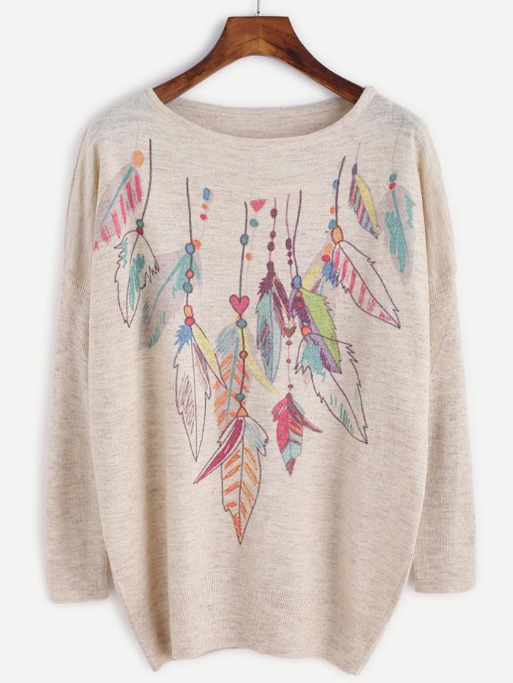 Shein Apricot Printed Round Neck Knitwear