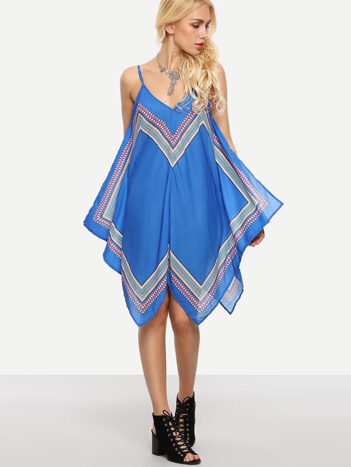 Shein Tribal Print Asymmetric Cami Dress - Blue