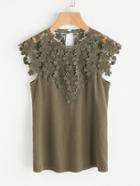 Shein Guipure Lace Yoke Ribbed Tee