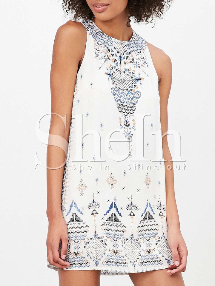 Shein Multicolor Sleeveless Print Hollow Back Dress